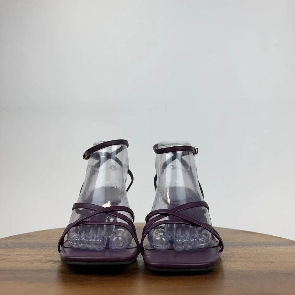 New Womens Open Edit Remington Purple Faux Leather‎ Kitten Heel Snadals Size 8.5